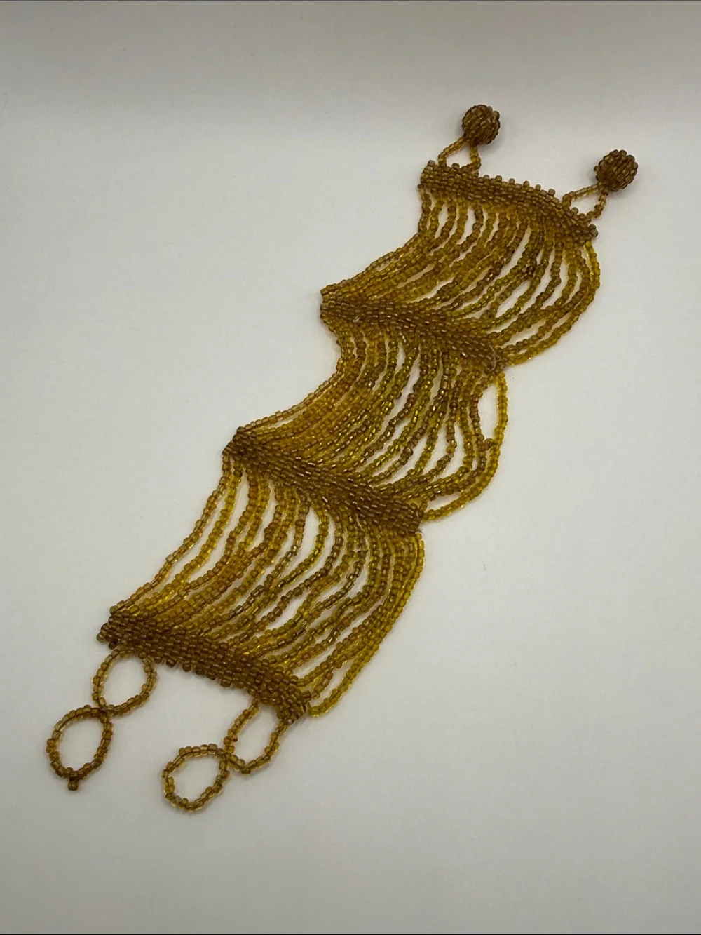 Vintage Native American Style Seed Beaded Yellow Tan Large Cuff Bangle Bracelet
